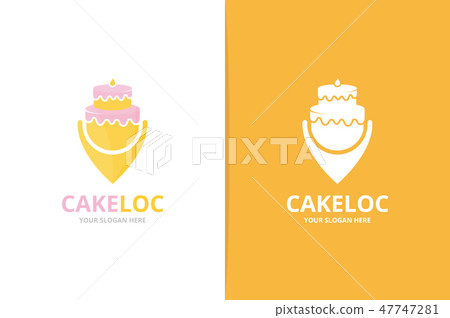 Cake and map pointer logo combination. Unique cupcake and pin logotype design template. Cake and map pointer logo combination. Unique cupcake and pin logotype design template. 47747281