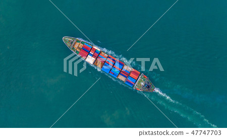 Aerial view container ship carrying container 47747703