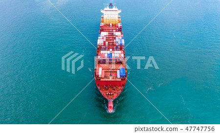 Aerial view container ship carrying container  47747756