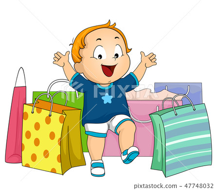 Kid Toddler Boy Shopping Bags Illustration Kid Toddler Boy Shopping Bags Illustration 47748032