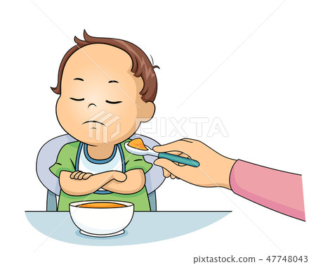 Kid Toddler Boy Dont Want To Eat Illustration Stock Illustration 47748043 Pixta