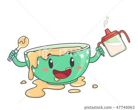 Toddler Bowl Mascot Messy Food Illustration Toddler Bowl Mascot Messy Food Illustration 47748063