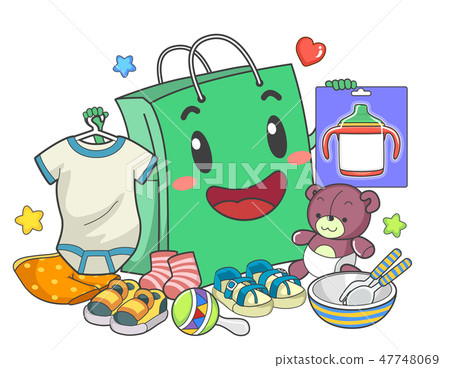 Shopping Bag Mascot Toddler Things Illustration Shopping Bag Mascot Toddler Things Illustration 47748069
