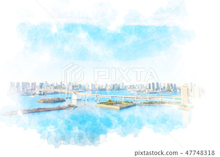 從Odaiba水彩樣式看的都市風景 47748318