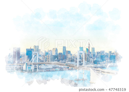 從Odaiba水彩樣式看的都市風景 從Odaiba水彩樣式看的都市風景 47748319
