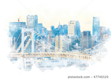 從Odaiba水彩樣式看的都市風景 從Odaiba水彩樣式看的都市風景 47748320