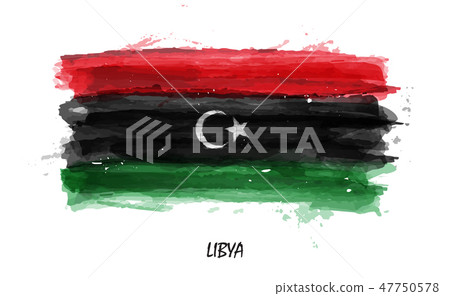 Realistic watercolor painting flag of Libya .  47750578