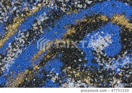Layered colorful sand pattern. Marble style background. Blue and gold powder texture. 47751520