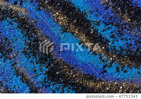 Layered colorful sand pattern. Marble style background. Blue and gold powder texture. 47751543
