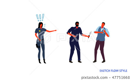 policeman female officer trying to control masked thief holding knife attacking man with wallet policeman female officer trying to control masked thief holding knife attacking man with wallet 47751668