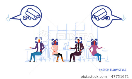 people cafeteria visitors sitting at cafe cctv facial recognition concept security camera system people cafeteria visitors sitting at cafe cctv facial recognition concept security camera system 47751671