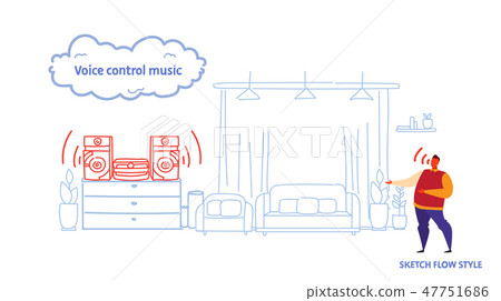 home stereo system controlled by man smart speaker recognizes commands voice control music concept home stereo system controlled by man smart speaker recognizes commands voice control music concept 47751686