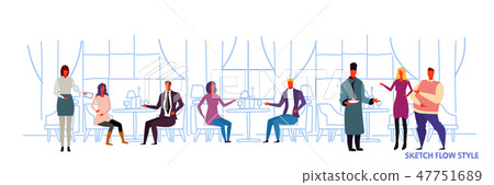 people visitors sitting at restaurant tables waiters showing hospitality and serving guests modern people visitors sitting at restaurant tables waiters showing hospitality and serving guests modern 47751689