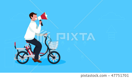 businessman speaker cycling bicycle holding megaphone announcement concept guy riding bike male businessman speaker cycling bicycle holding megaphone announcement concept guy riding bike male 47751701