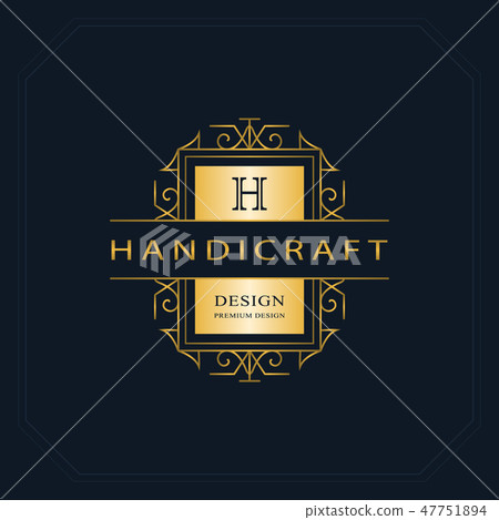 Monogram design template. Elegant line art logo H - Stock Illustration ...