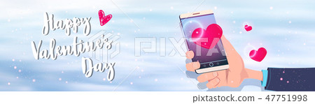 hand holding smartphone with red heart shape... - Stock Illustration ...