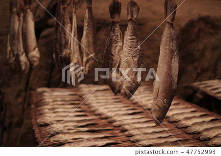 Salty dry river fish on a wooden impressive 47752993