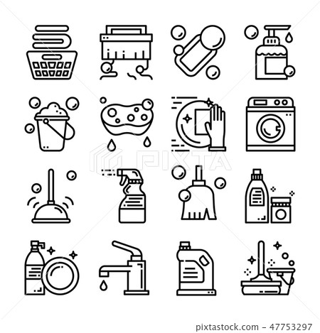 Cleaning-hygiene outline vector icon set Cleaning-hygiene outline vector icon set 47753297
