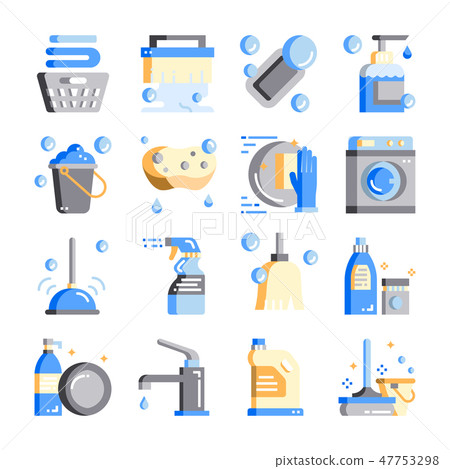 Cleaning-hygiene flat design vector icon set - Stock Illustration ...