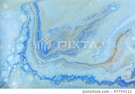 Blue and gold marbling pattern. Golden marble liquid texture. 47754112