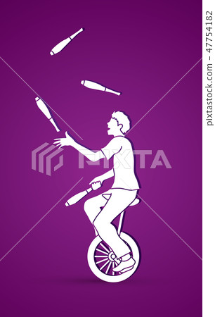 A man juggling pins while cycling graphic vector A man juggling pins while cycling graphic vector 47754182