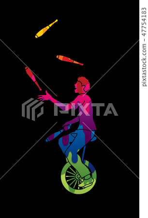 A man juggling pins while cycling graphic vector A man juggling pins while cycling graphic vector 47754183
