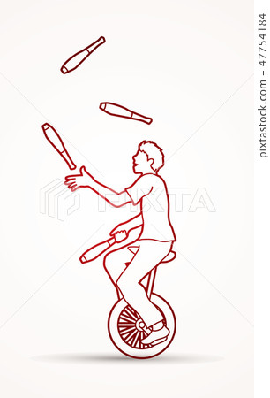 A man juggling pins while cycling graphic vector A man juggling pins while cycling graphic vector 47754184