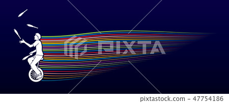 A man juggling pins while cycling graphic vector A man juggling pins while cycling graphic vector 47754186