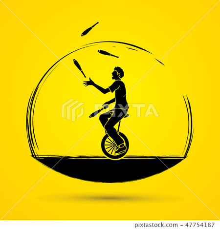 A man juggling pins while cycling graphic vector A man juggling pins while cycling graphic vector 47754187