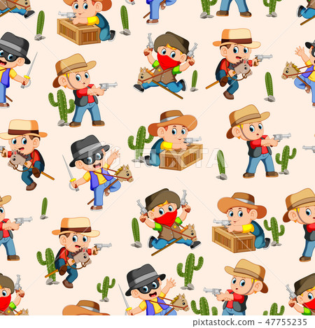 Seamless pattern with west cowboy in action 47755235
