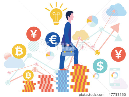 Cloud Funding and Businessman's Success Image - Flat Design - White Background Material 47755360