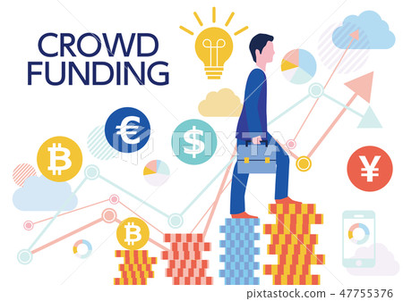 Cloud Funding and Businessman's Success Image - Flat Design - White Background Material 47755376