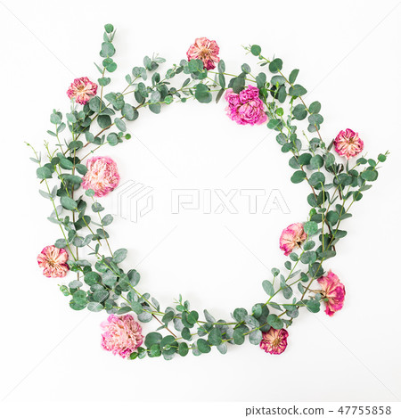 Floral frame with pink roses flowers Floral frame with pink roses flowers 47755858