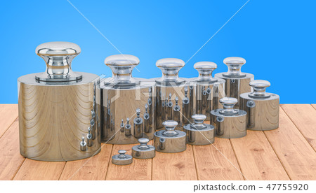 Weights Scale Calibration Set on the wooden table 47755920