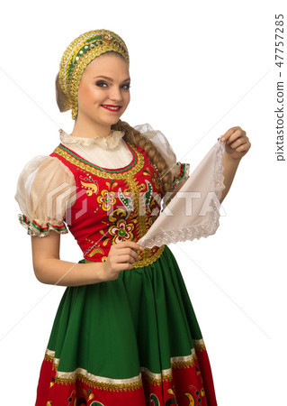 Caucasian girl in russian folk costume Caucasian girl in russian folk costume 47757285