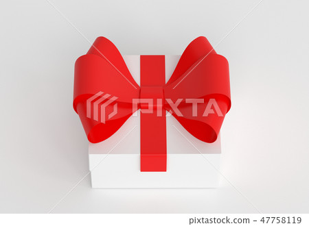 Gift box. White carton with red ribbon. 3d render illustration 47758119