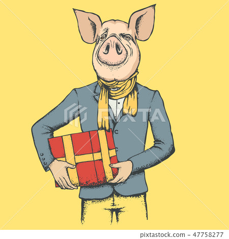 Pig Christmas and New Year vector concept Pig Christmas and New Year vector concept 47758277