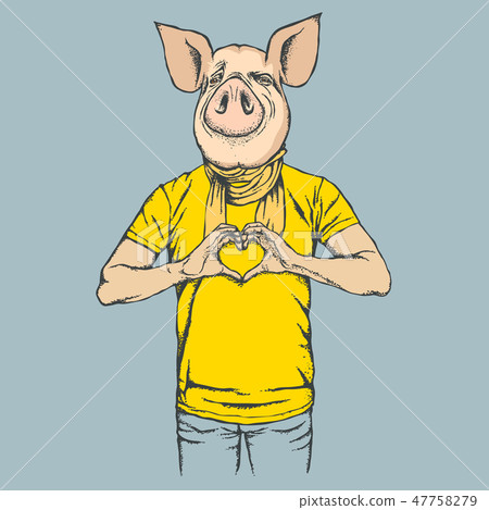 Pig Christmas and New Year vector concept Pig Christmas and New Year vector concept 47758279