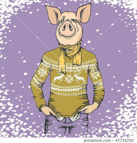 Pig Christmas and New Year vector concept 47758280