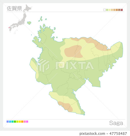 Map of Saga Prefecture (contour line · color coding) 47758487