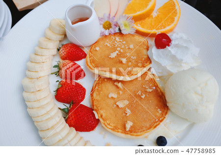 Fruit Pancakes maple syrup 47758985