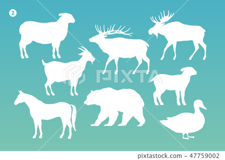 Animals silhouette set. White silhouette of animals Animals silhouette set. White silhouette of animals 47759002