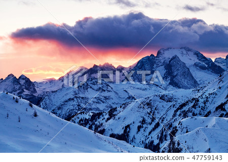 Marmolada mountain peak covered in snow Marmolada mountain peak covered in snow 47759143