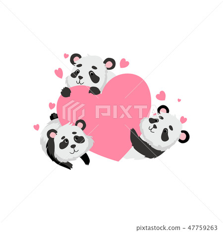 Cute Kawaii Panda Hugs a Heart · Creative Fabrica