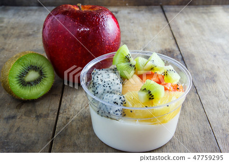fruit salad topping on tofu ,milk fruit salad topping on tofu ,milk 47759295