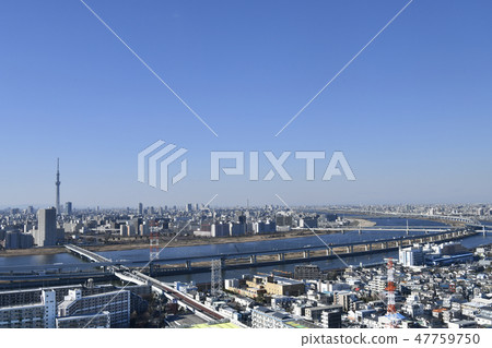 Japan's Tokyo cityscape view Arakawa and boat race Edogawa (near the right of the screen) etc. View (TOKYO SKYTREE on the left) 47759750