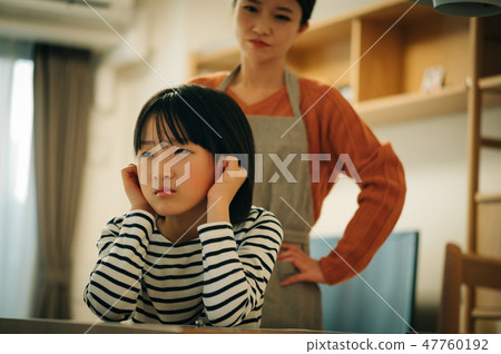 Rebellious child ignoring angry mother 47760192