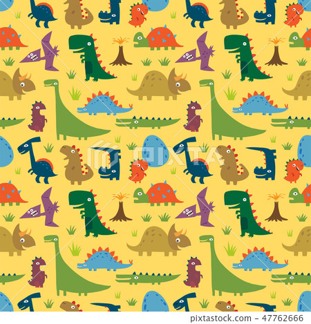 Seamless pattern with Cartoon funny dinosaurs 47762666