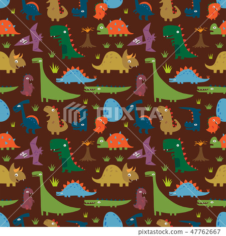 Seamless pattern with Cartoon funny dinosaurs Seamless pattern with Cartoon funny dinosaurs 47762667