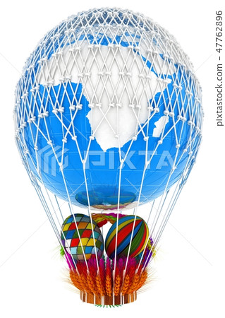 Hot Air Balloon with basket of multicolored wheat 47762896